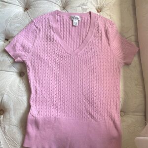 Lilly Pulitzer Pink Cable short sleeve Knit V-Neck Sweater size small